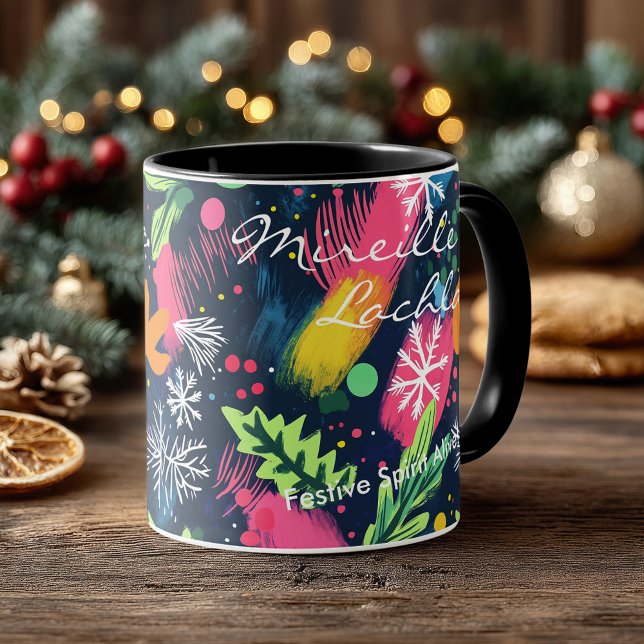 Caneca Festivo Personalizado com Cores Negros e Flocos de (Criador carregado)
