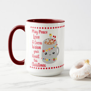Caneca Festivo Red Kawaii Paz Amor Cacau Merry Xmas