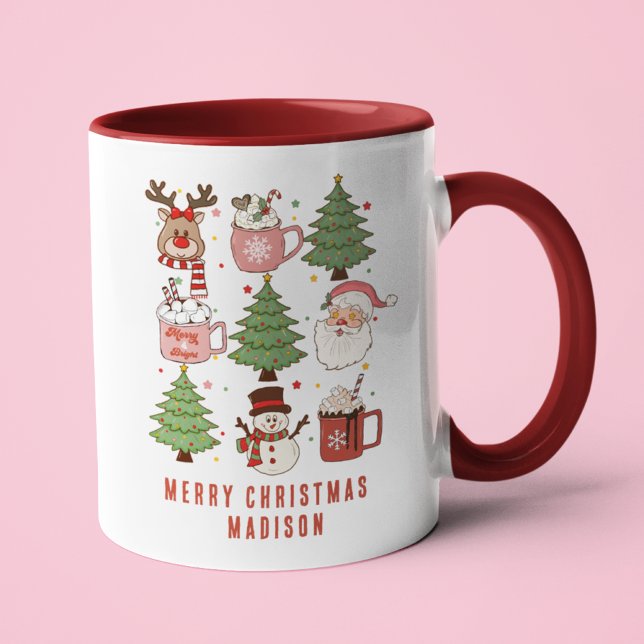 Caneca Festivo Retro Feliz Natal Nome Personalizado (Criador carregado)