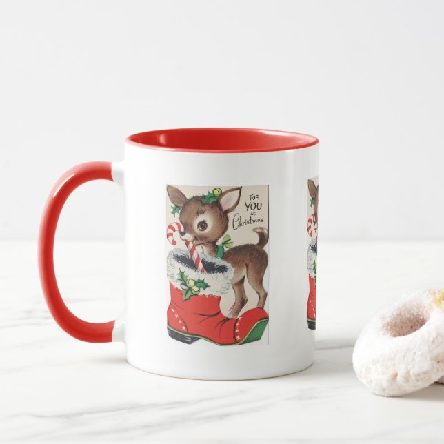 Caneca festivo retro natal rena Feriado (Com Donut)