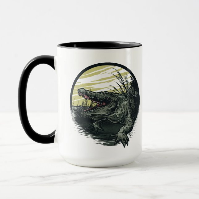 Caneca Fierce Alligator Swamp Illustration Art (Esquerda)