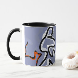 Caneca Figura com Feline: Abstrato azul, laranja, B e W