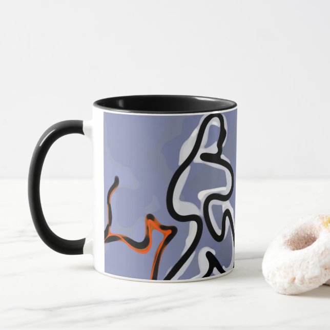 Caneca Figura com Feline: Abstrato azul, laranja, B e W (Com Donut)