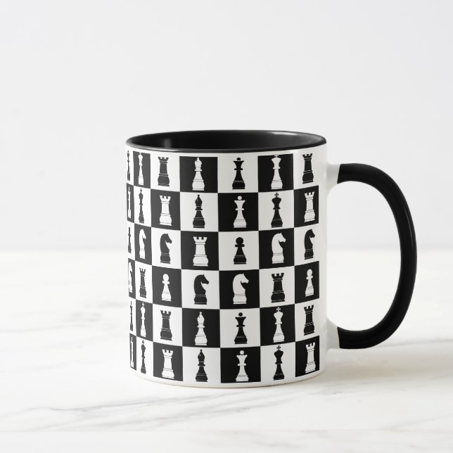 Caneca Figuras de Jogo de Xadrez Padrão Preto e Branco (Direita)