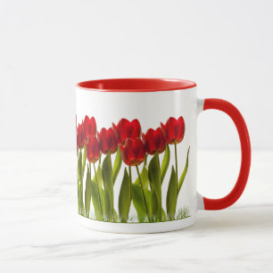 Caneca Fileira das tulipas brilhantes do primavera