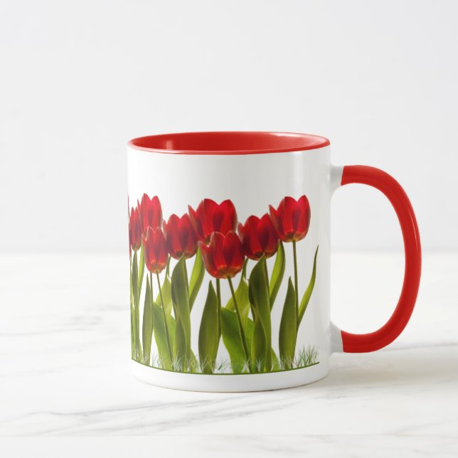 Caneca Fileira das tulipas brilhantes do primavera (Direita)