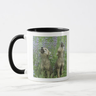 Caneca Filhotes de cachorro de lobo que urram no prado
