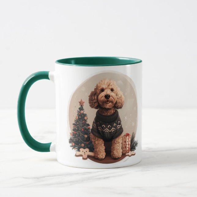 Caneca Filhotes de Cachorro Goldendoodle de Natal (Esquerda)