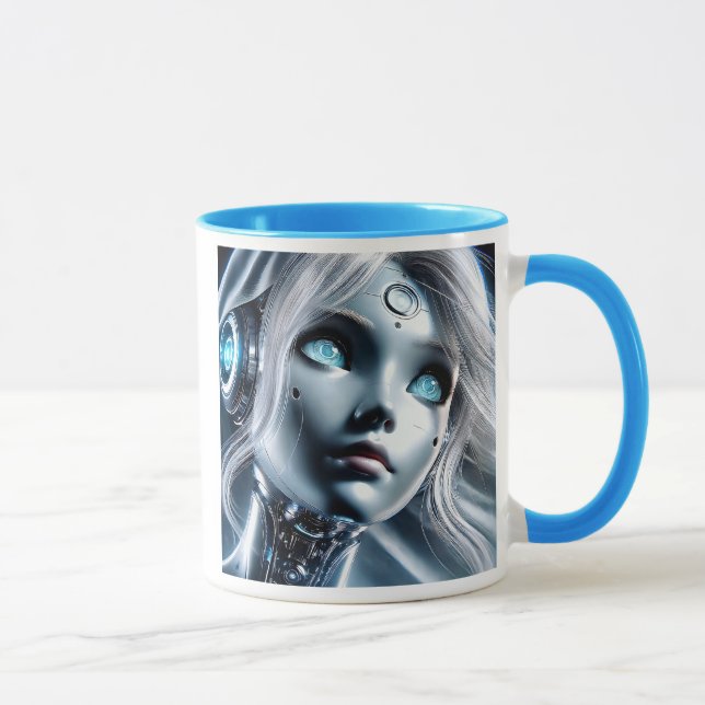 Caneca Fillette androïde au regard bleu perçant. (Direita)
