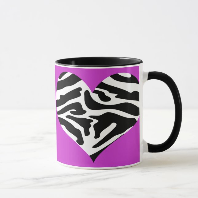 Caneca fino Sassy do coração do roxo & da zebra (Direita)