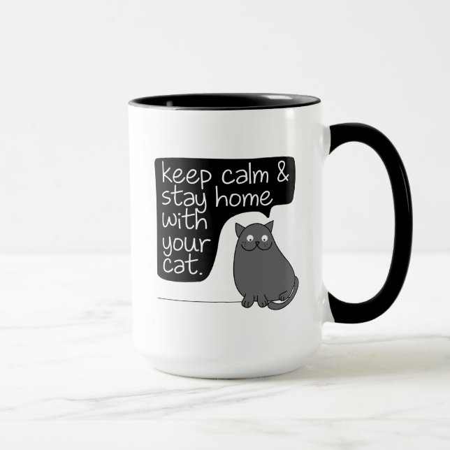 Caneca Fique Calmo E Fique Em Casa Com Seu Gato (Direita)