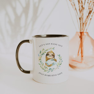 Caneca Fique em Casa Fique Seguro   Preguiça Aquarela