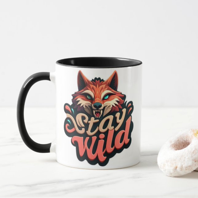 Caneca "Fique selvagem com Design de raposa" (Com Donut)