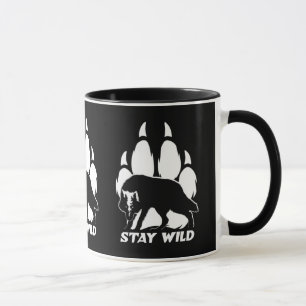Caneca Fique selvagem - silhueta de lobo e pegada