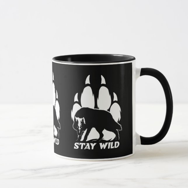 Caneca Fique selvagem - silhueta de lobo e pegada (Direita)