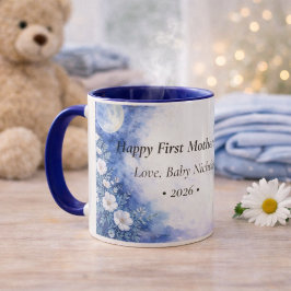 Caneca First Mother’s Day Moon Floral Blue Personalized