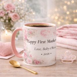 Caneca First Mother’s Day Personalized Floral Rose Pink