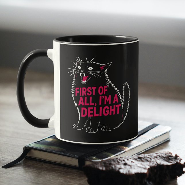 Caneca First Of All I'm A Delight Roaring Black Cat (Criador carregado)