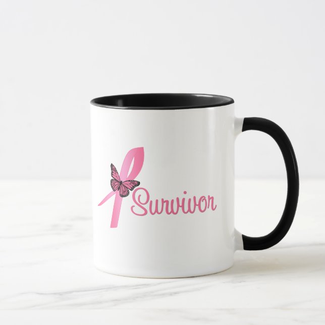 Caneca Fita de Borboleta Rosa - Sobrevivência do Câncer d (Direita)