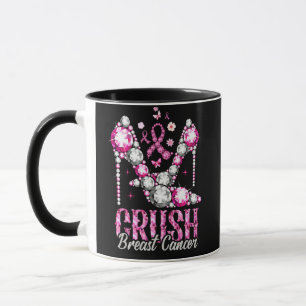 Caneca Fita rosa com Cancer de amamentação esmagada
