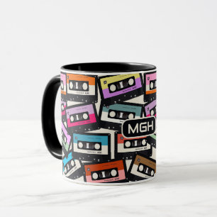 Caneca Fitas de Caseta Retroativa de Monograma Personaliz