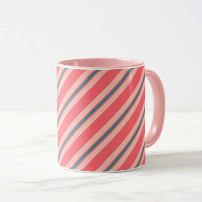 Caneca Fitas de fita, cor-de-rosa-coral e turquesa (Frente Esquerda)