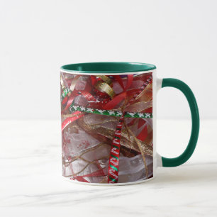 Caneca Fitas de Natal Vermelho Verde e Dourado Feriado