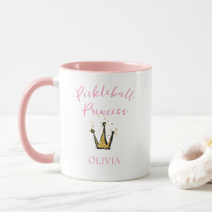Caneca Fixe-Pickleball Princesa Dourada Glitter Tiara Ros
