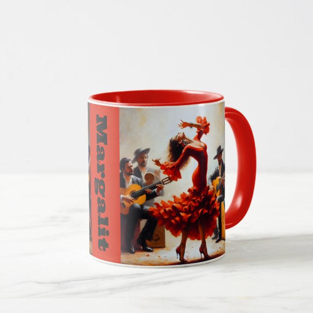 Caneca Flamenco Latina Dança de dança em espanhol (Frente Esquerda)