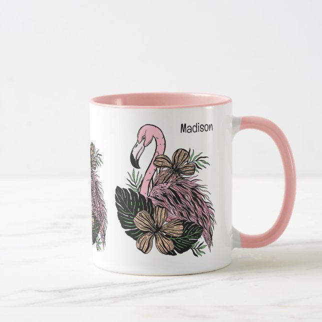 Caneca Flamingo Cor-de-Cor e Nome Personalizado (Direita)