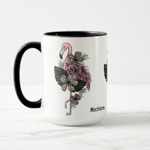 Caneca Flamingo Cor-de-Cor e Nome Personalizado