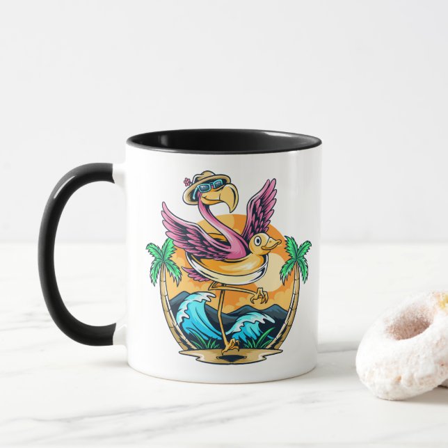 Caneca Flamingo Diversão de Verão (Com Donut)