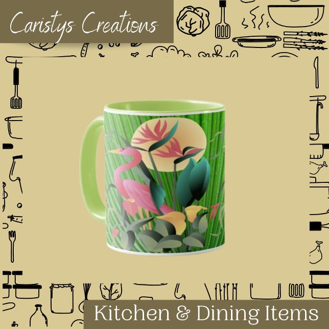 Caneca Flamingo e Folhas de Palmeira (Criador carregado)