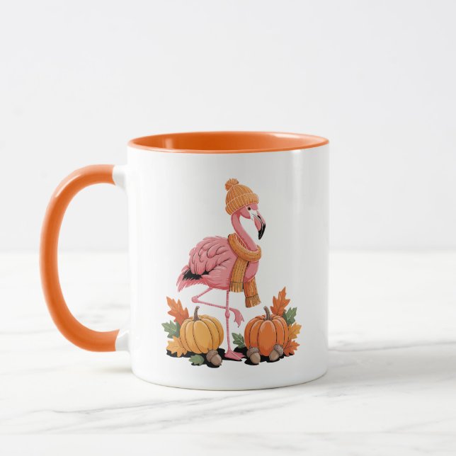 Caneca Flamingo Fofo de Outono com Cachecol e Gorro de Ab (Esquerda)