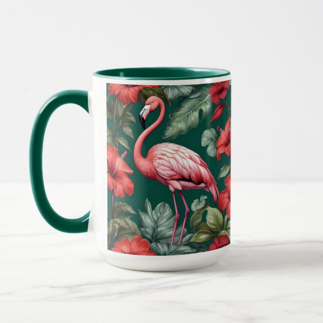 Caneca Flamingo Hibiscus Flores Emerald Green (Esquerda)