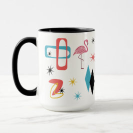 Caneca Flamingo Rosa Ovals Estrelas Diamantes de Meados d