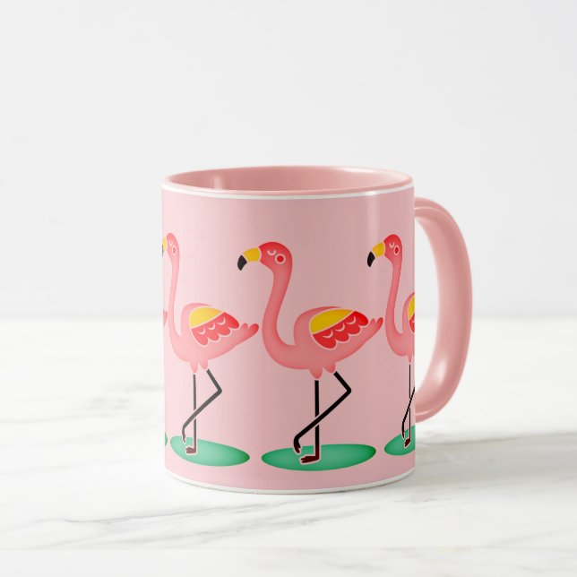 Caneca Flamingos bonito Rosa (Frente Esquerda)