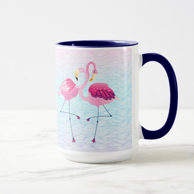 Caneca Flamingos Cor-De-Rosa Bonitos Em Ondas De Água De  (Direita)