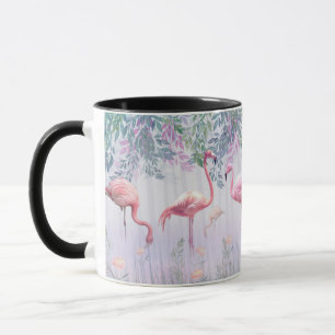 Caneca Flamingos cor-de-rosa da família tropical branca