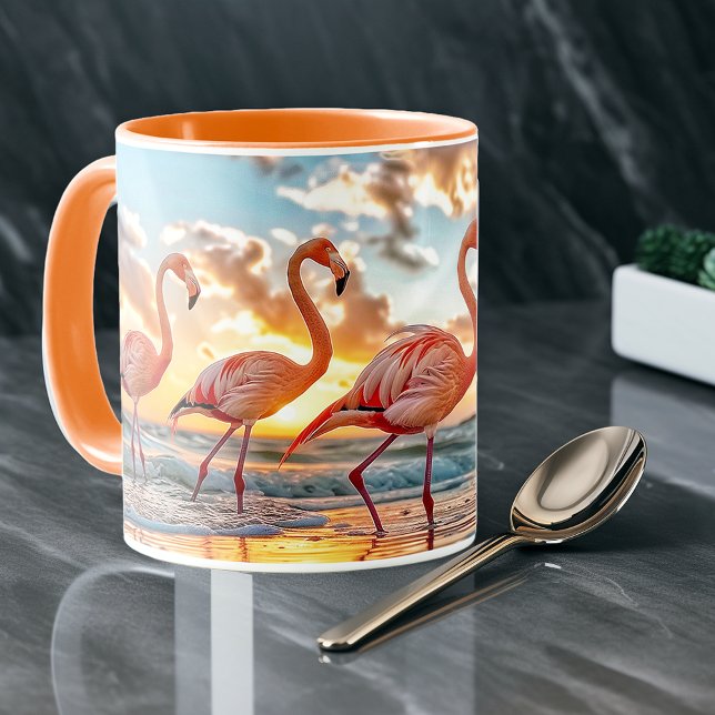 Caneca Flamingos Ocean Beach Sunset (Criador carregado)