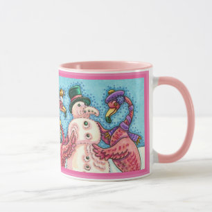 Caneca Flamingos Rosa Edifício Snowman CHRISTMAS