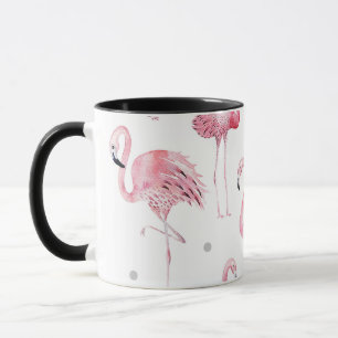 Caneca Flamingos Rosa Pontos Cinza Padrão Chic