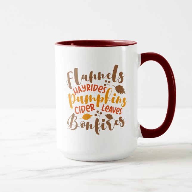 Caneca Flannels Hay Rides Pumpkins Cider Deixa Bonfire (Direita)