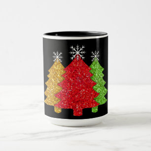 Caneca Floco de neve de árvore de Natal, verde-de-ouro es