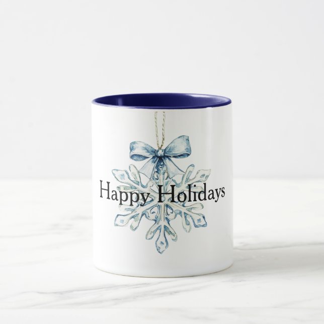 Caneca Floco de Neve de Natal com Laço Azul (Centro)