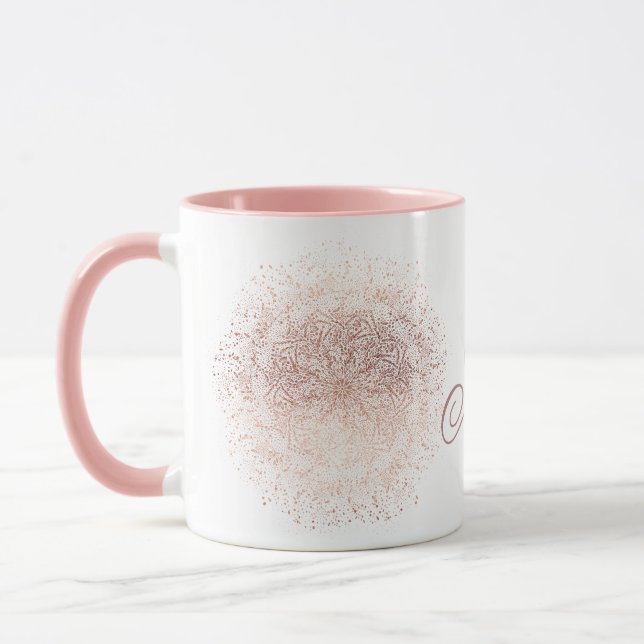 Caneca Floco de neve Dourado com Rosa personalizado Floco (Esquerda)