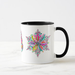 Caneca Floco de Neve Homem de Neve Rosa Estética de Natal