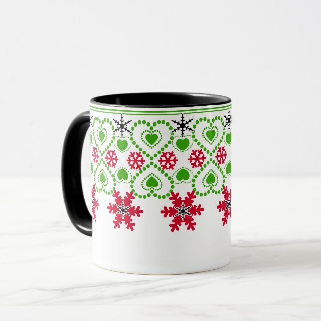 Caneca Floco de neve ornamental Natal sem emendas ouvir (Frente Esquerda)