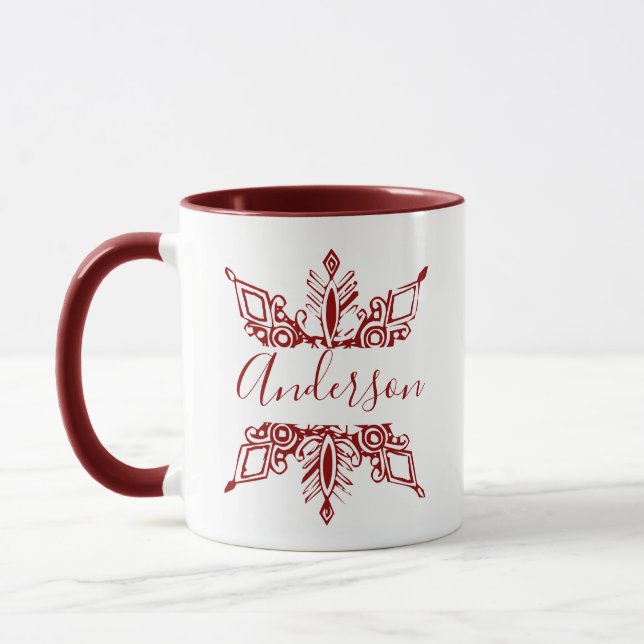 Caneca Floco de neve personalizado vermelho  (Esquerda)