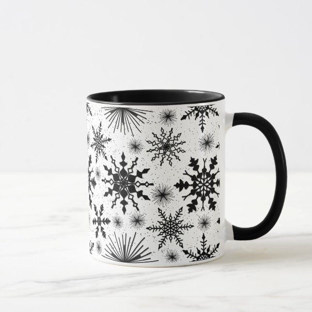 Caneca Floco de Neve Preto E Branco - Fita de Natal (Direita)